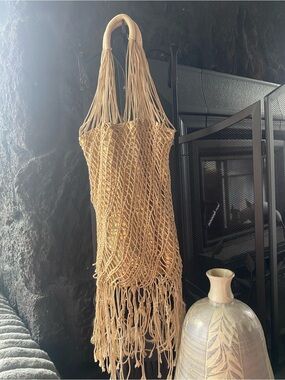 Handwoven Beige Macramé Hobo Bag